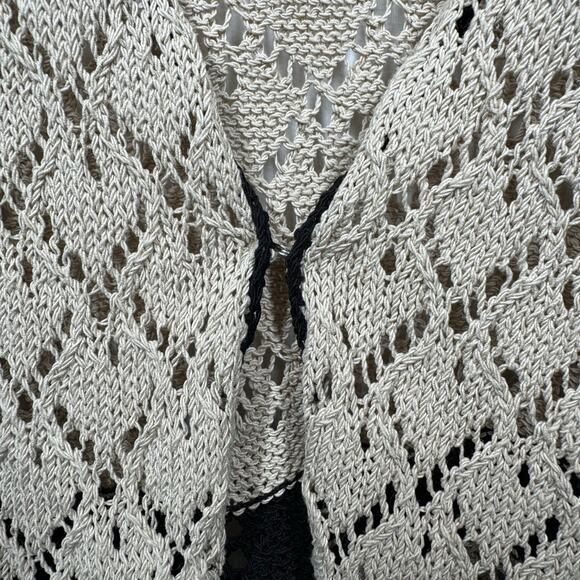 Loft Cardigan Women XL Beige Black Lace Crochet Tie Waist Topper Sweater Boho - Picture 7 of 10